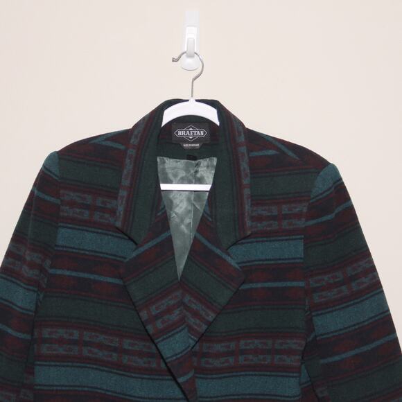 Vintage Braetan Wool Blend Boxy Blazer Coatigan Size L Striped Southwestern - Picture 3 of 9